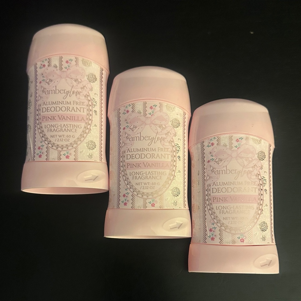 3 AmberGlow Aluminum-Free Pink Vanilla Deodorant Stick 3 pack Amber Glow